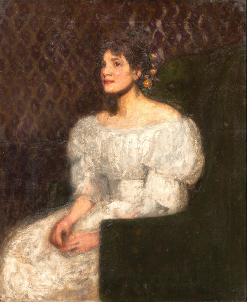 Debutante, Porträt eines jungen Mädchens, Öl auf Leinwand von Ernest George Beach (1865-1943)