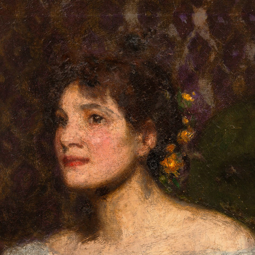 Debutante, Porträt eines jungen Mädchens, Öl auf Leinwand von Ernest George Beach (1865-1943)