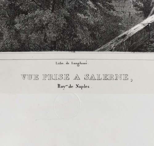 Italy View Of Salerno Landscape Lithograph After Jules Coignet 19th C Old Print