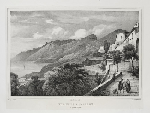 Italy View Of Salerno Landscape Lithograph After Jules Coignet 19th C Old Print