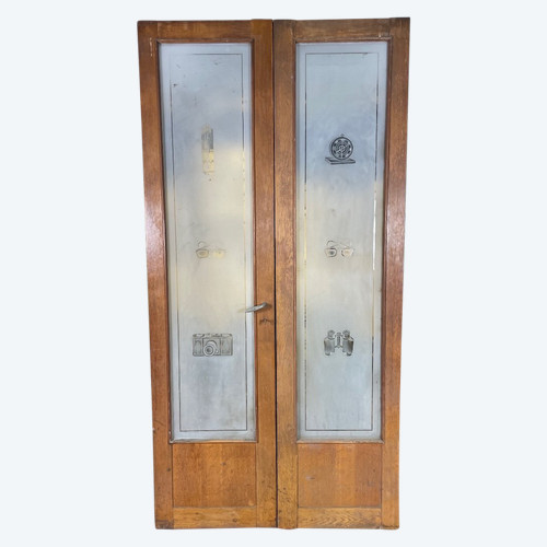 Pair Of Engraved Glass Store Doors