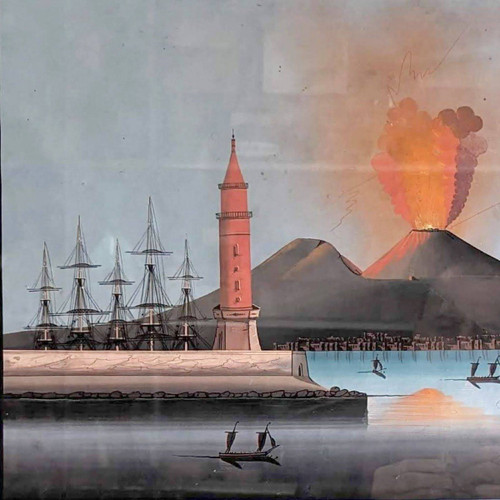 Neapolitan Gouache Eruption of October 9, 1861 of Vesuvius, 19th Century