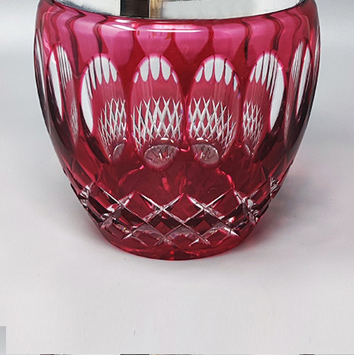 1960s Gorgeous Red Bohemian Cut Crystal Glass Ice Bucket. Made in Italy