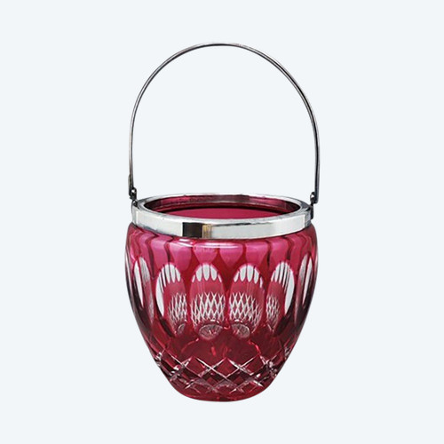 1960s Gorgeous Red Bohemian Cut Crystal Glass Ice Bucket. Made in Italy