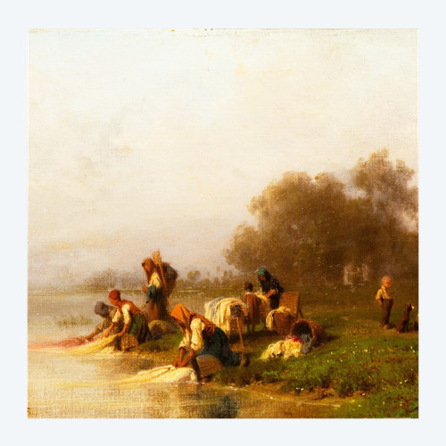 Lavandaie al fiume, olio su tela di Karl Girardet