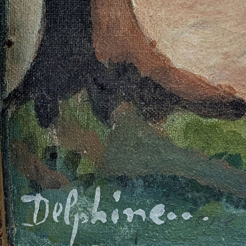 Oil On Canvas Scene Of Life In Madagascar Malagasy School Signed Delphine