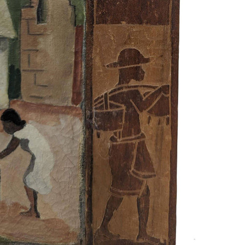 Oil On Canvas Scene Of Life In Madagascar Malagasy School Signed Delphine