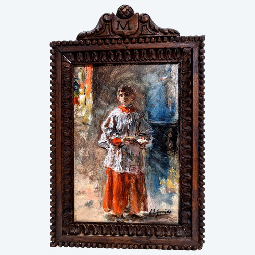Louis Edouard Garrido Olio su legno Bambino del cuore