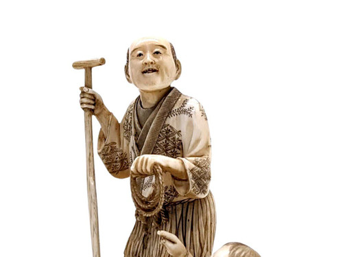 Okimomo In Ivory From The 19th Century Representing A Sinner And His Son,