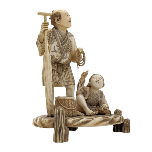Okimomo In Ivory From The 19th Century Representing A Sinner And His Son,