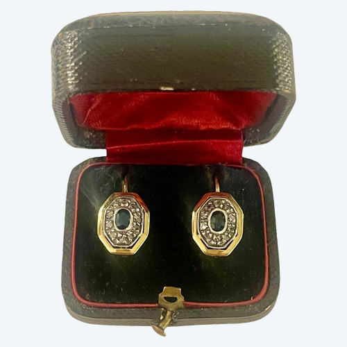 Orecchini Sleeper In Oro, Argento, Zaffiri E Diamanti