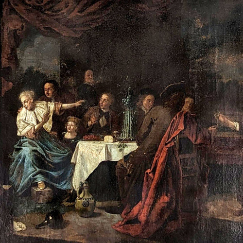Huile Sur Toile école Hollandaise XVIIème Scène De Banquet