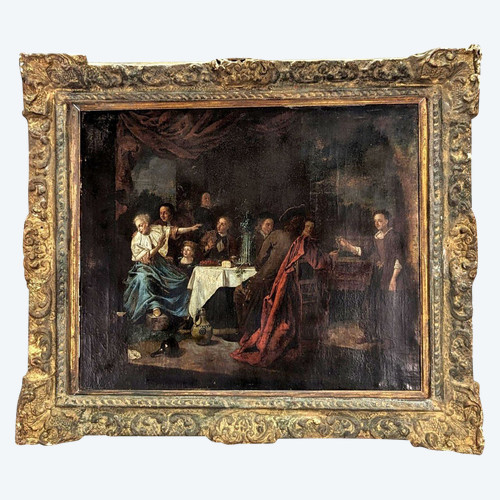 Huile Sur Toile école Hollandaise XVIIème Scène De Banquet