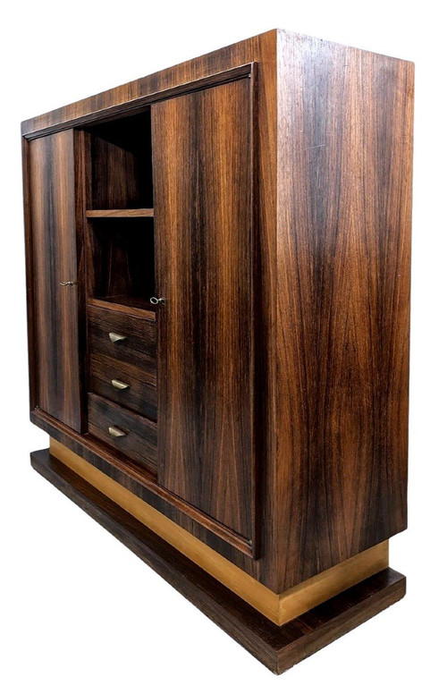 Bibliothèque Style Art Déco 1930 d'époque 1950 En Palissandre Poignées En Laiton
