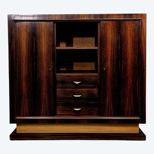 Bibliothèque Style Art Déco 1930 d'époque 1950 En Palissandre Poignées En Laiton
