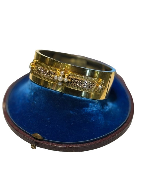 Bracciale Napoleone III in oro e perle fini nella sua cassa