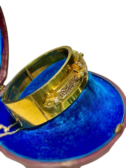 Bracciale Napoleone III in oro e perle fini nella sua cassa