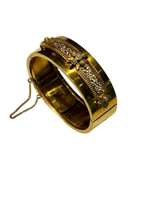Bracciale Napoleone III in oro e perle fini nella sua cassa