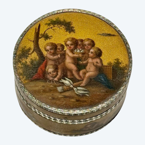 Runde Dose mit Puttendekor, Louis XVI-Zeit