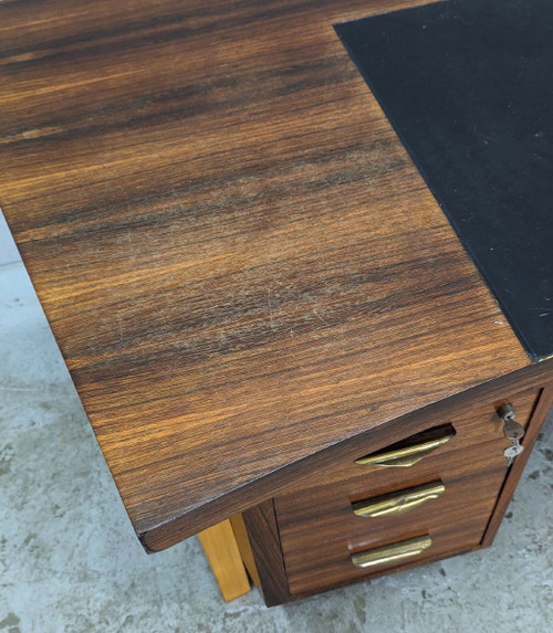 Grand Bureau Présidentiel à Caisson Style Art Déco 1930 d'époque 1950 En Palissandre