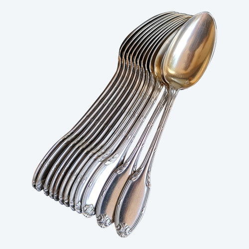 12 Louis Coignet Empire-style spoons in sterling silver and vermeil