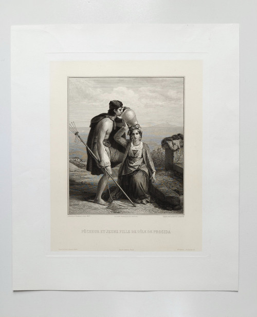 Etching By Alphonse Lamotte Engraving After Léopold Robert Fisherman And Young Greek Girl 19th C Old