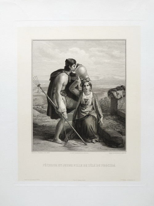 Etching By Alphonse Lamotte Engraving After Léopold Robert Fisherman And Young Greek Girl 19th C Old