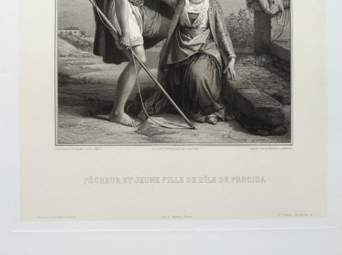 Etching By Alphonse Lamotte Engraving After Léopold Robert Fisherman And Young Greek Girl 19th C Old
