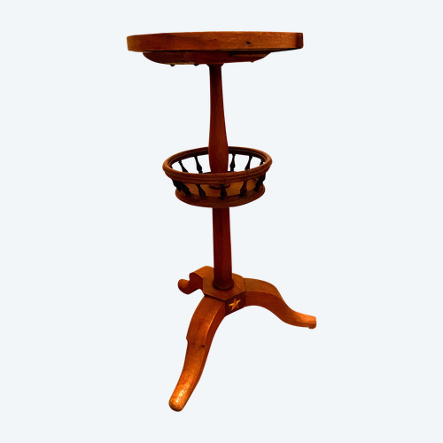 Empire period tripod pedestal table in blond walnut with candlestick early 19th century