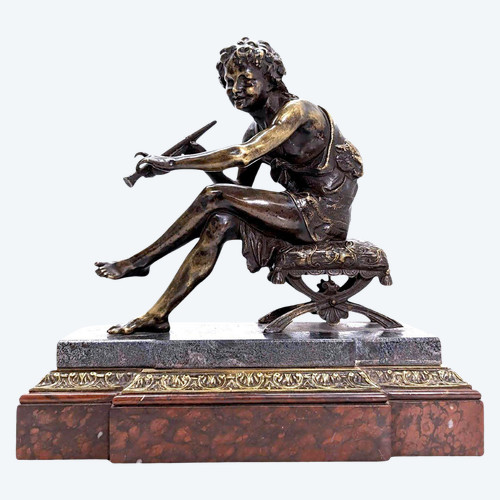Petit Bronze Jeune Berger à La Flûte Par Jean Jules Salmson époque XIXème