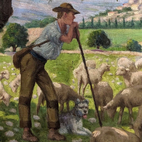 Olio Su Tela Scena Pastorale Scuola Provenzale Rémy Mayan (1877-1961)