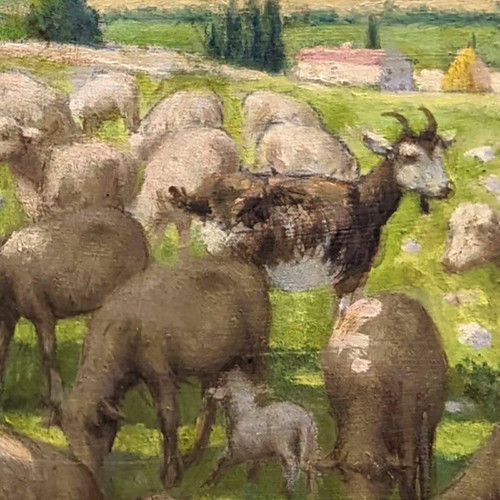 Olio Su Tela Scena Pastorale Scuola Provenzale Rémy Mayan (1877-1961)