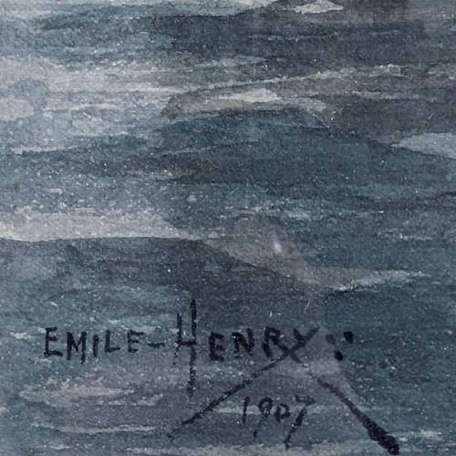 Aquarell Emile Henry Segelboote In der Nähe eines Leuchtturms (wahrscheinlich Leuchtturm von Planier)