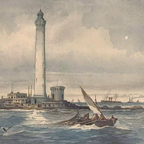 Aquarell Emile Henry Segelboote In der Nähe eines Leuchtturms (wahrscheinlich Leuchtturm von Planier)