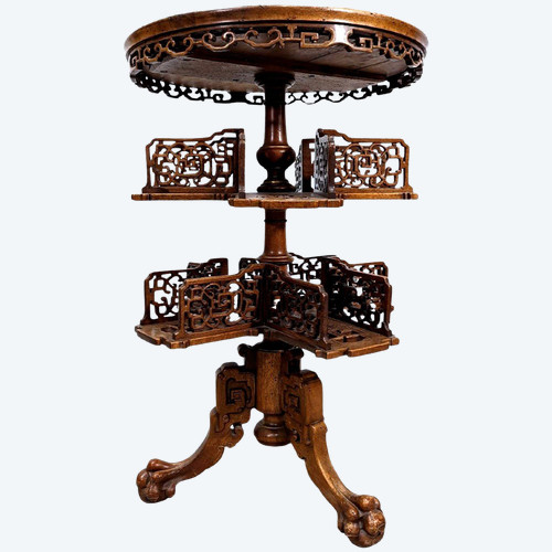 Indochinese Bookcase Pedestal Table Onyx Top