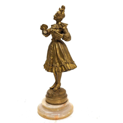 Colombina in bronzo di Georges Omerth Piccola scheggiatura sulla base in onice