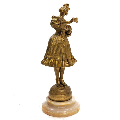Colombina in bronzo di Georges Omerth Piccola scheggiatura sulla base in onice