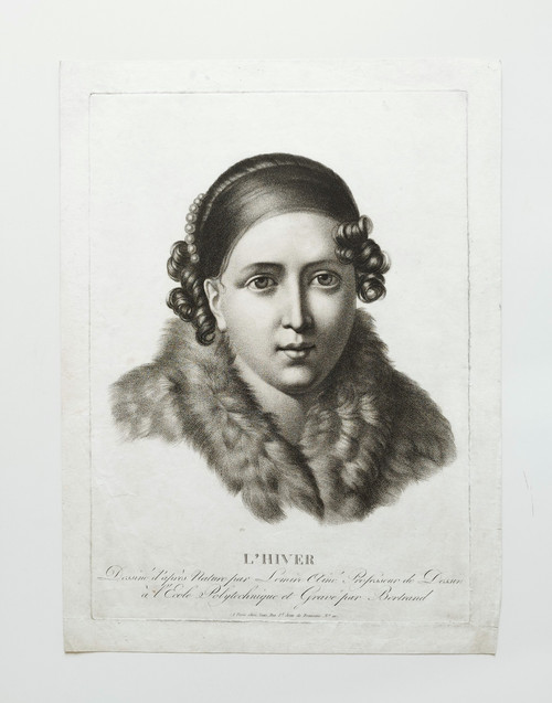 Etching Allegorical Engraving Winter Portrait Of A Lady By Lemire Empire Period 19th C Old Print