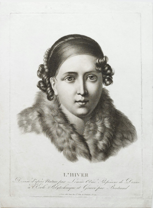 Etching Allegorical Engraving Winter Portrait Of A Lady By Lemire Empire Period 19th C Old Print