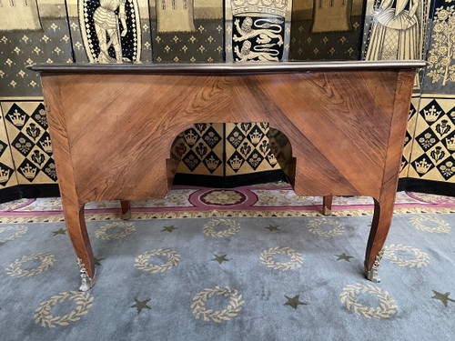 Bureau Plat Style Louis XV - Transition En Marqueterie