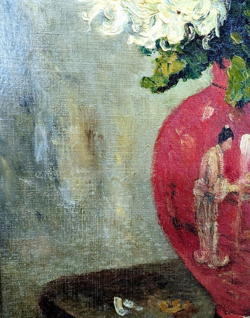 Oil On Canvas With Chrysanthemums By F Maury
