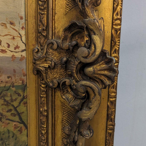Large Painting 19th Century Pastoral Scene In A Large Frame With Ears