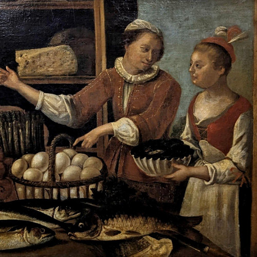Scène De Genre Personnage Dans Un Garde-manger Tableau Hollandais Fin XVIIème