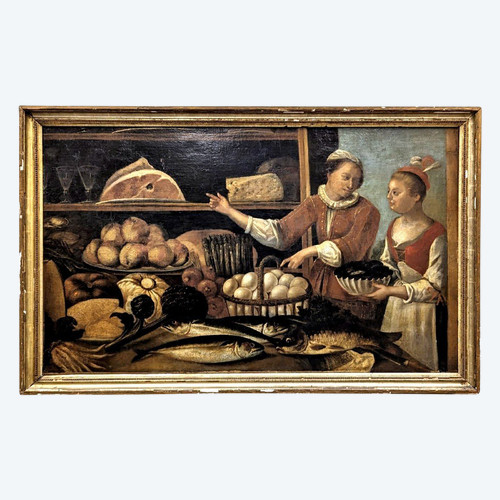 Scène De Genre Personnage Dans Un Garde-manger Tableau Hollandais Fin XVIIème