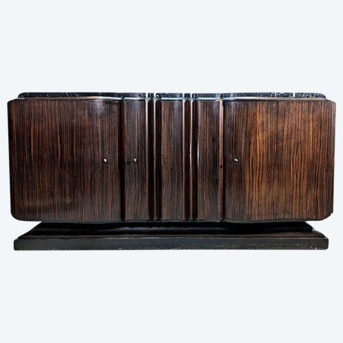 Makassar-Sideboard aus den 30er Jahren im Art-Deco-Stil mit Portor-Marmorplatte