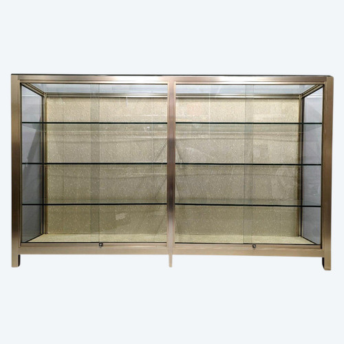 „Große Sammlervitrine aus gebürstetem Aluminium, 1970, 4 Schiebetüren