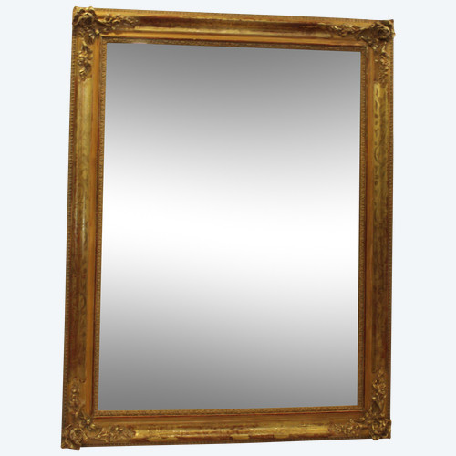 Grand Miroir Ancien Rectangle Feuille d'Or , Décors De Fleurs 126 X 165 Cm