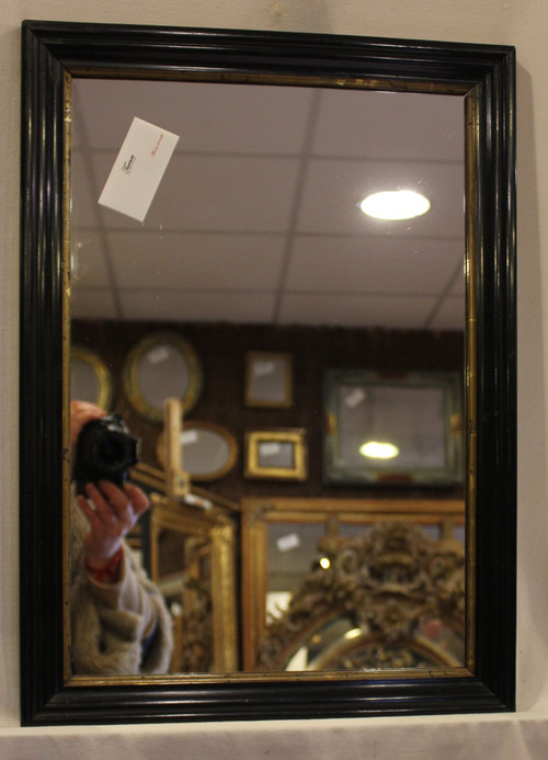 Miroir Rectangle Napoléon III, Bois Noirci Et Laqué, Filet Or 38 X 52 Cm