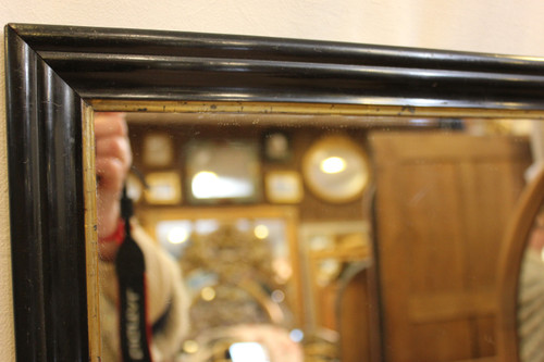 Miroir Rectangle Napoléon III, Bois Noirci Et Laqué, Filet Or 38 X 52 Cm