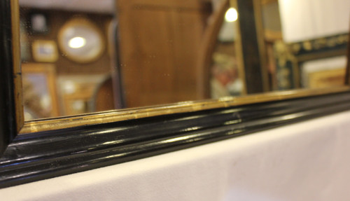 Miroir Rectangle Napoléon III, Bois Noirci Et Laqué, Filet Or 38 X 52 Cm